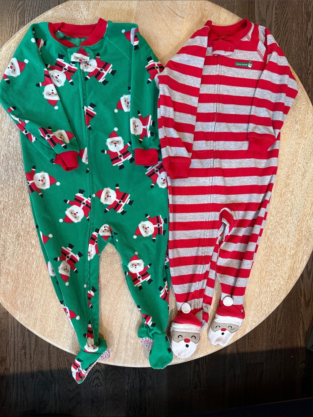 Carter's Red & Green Santa Stripe Holiday Footed One-Piece Pajamas- Lot of 2, 2T